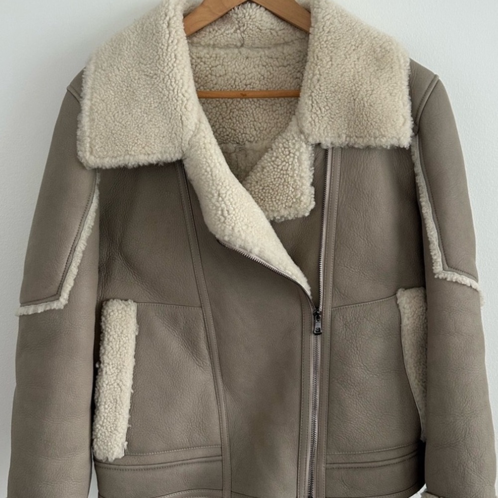 Yves Salomon Beige and Cream leather shearling Jacket.